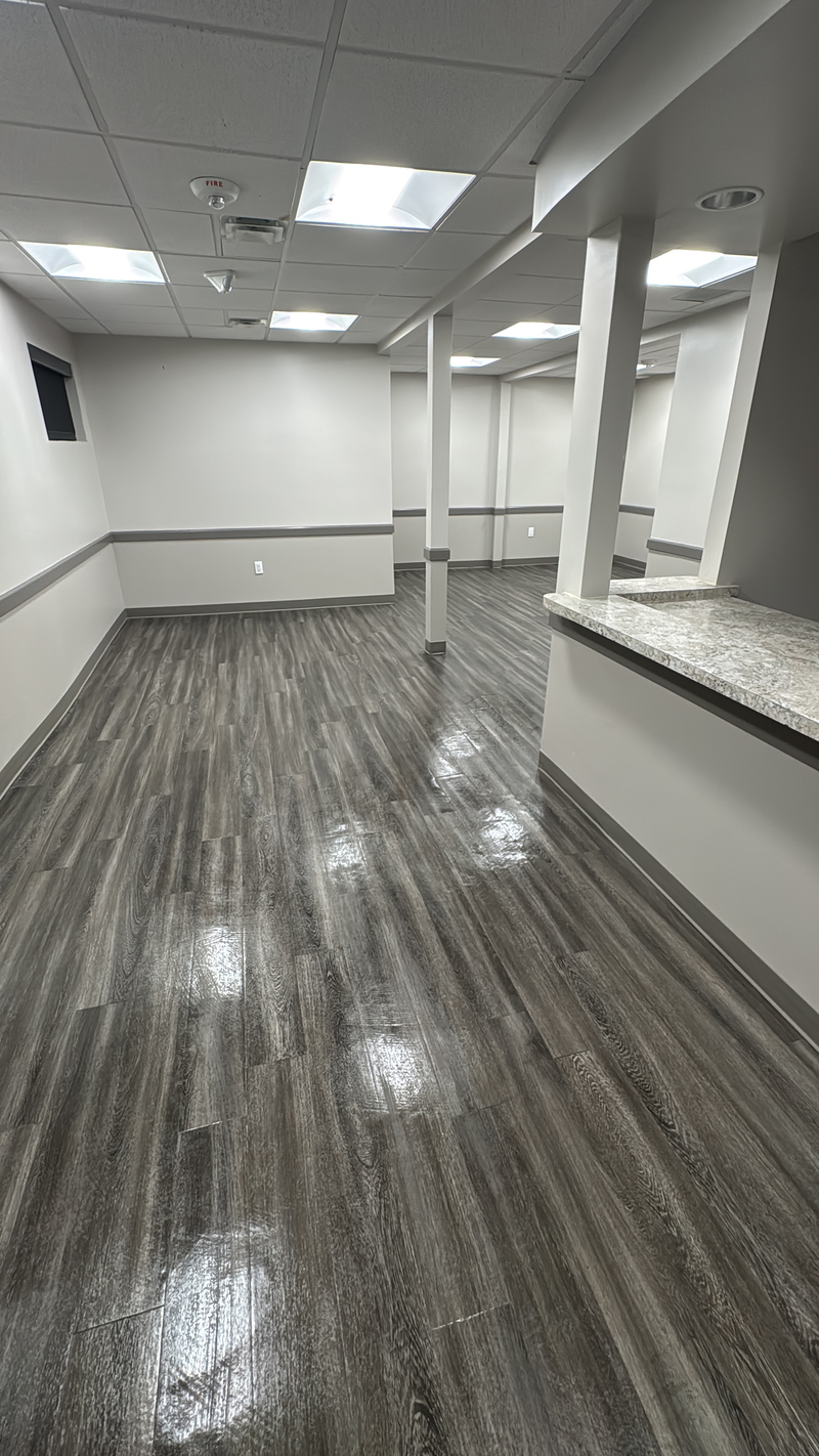 Commercial hallway, freshly cleaned